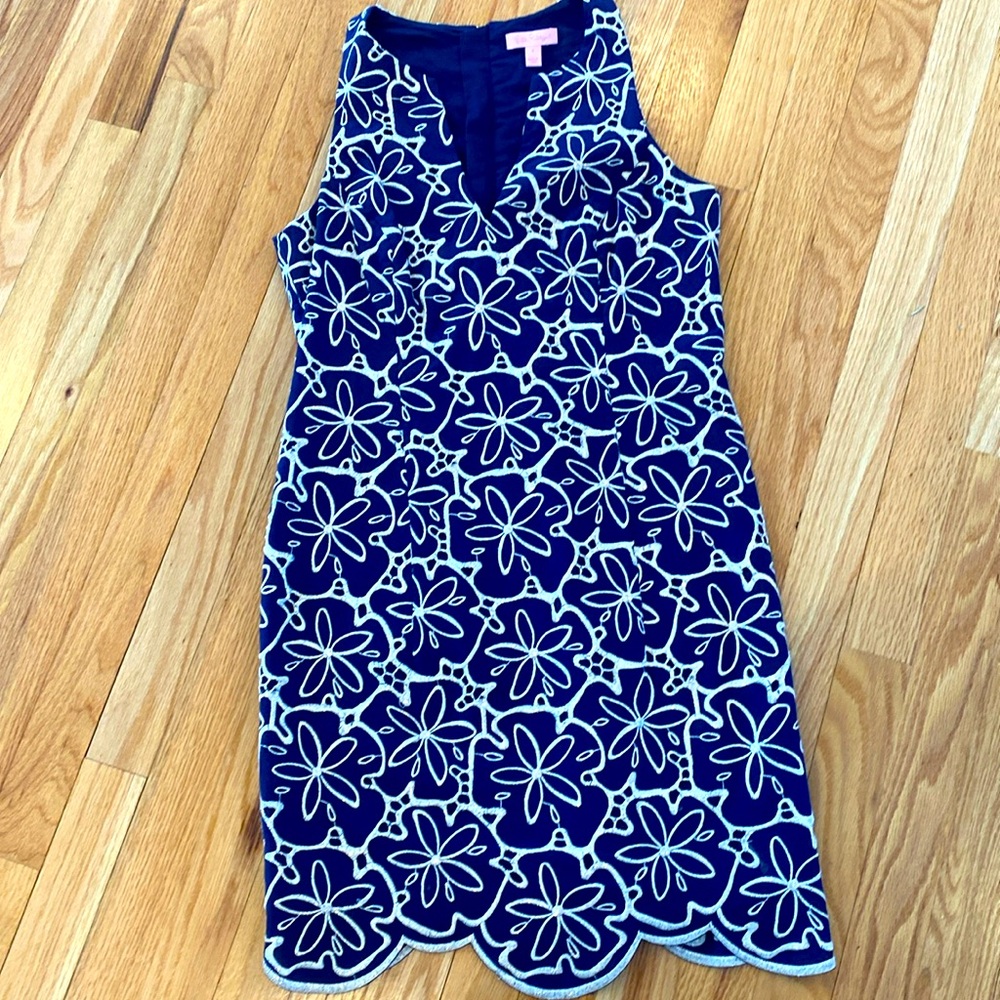 Lily Pulitzer Navy Embroidered Dress with Gold Stiching